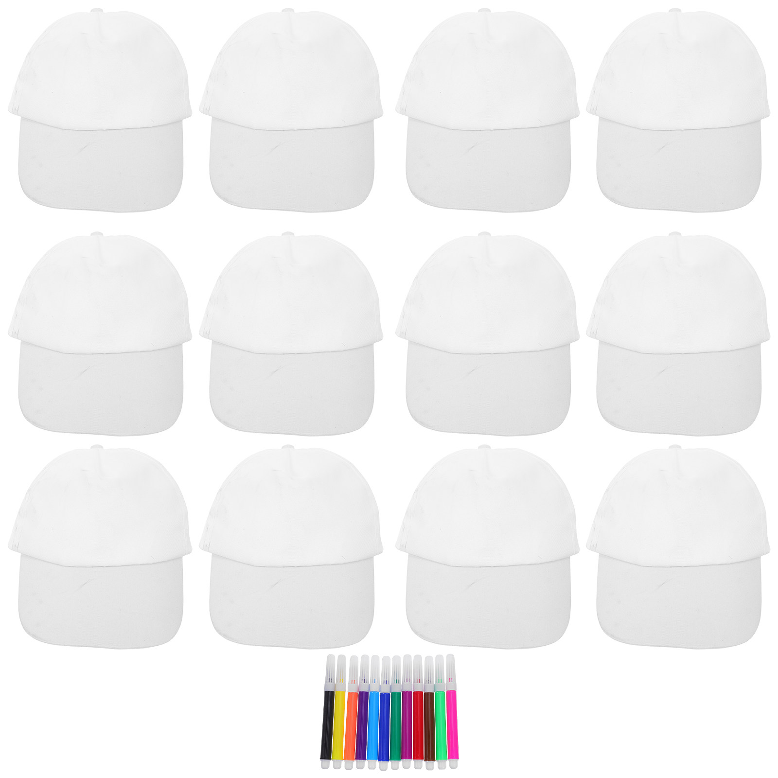 Art Craft Party - 1Set Kids White Baseball Caps Plain