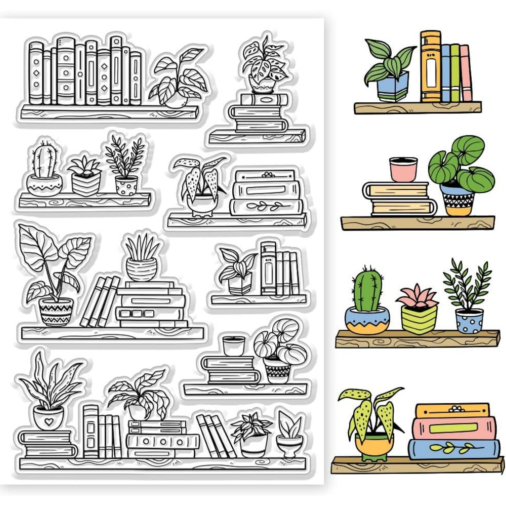 Rubber Stamp Blank - Potted Bookshelf Clear Stamps Book and