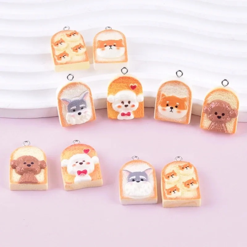 Art Craft Party - 10Pcs Cute Toast Dog Resin Pendants
