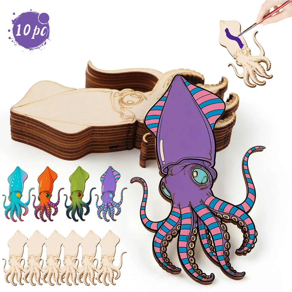 Art Crafting - 10pcs/set Unfinished Wood Craft Octopus Animal