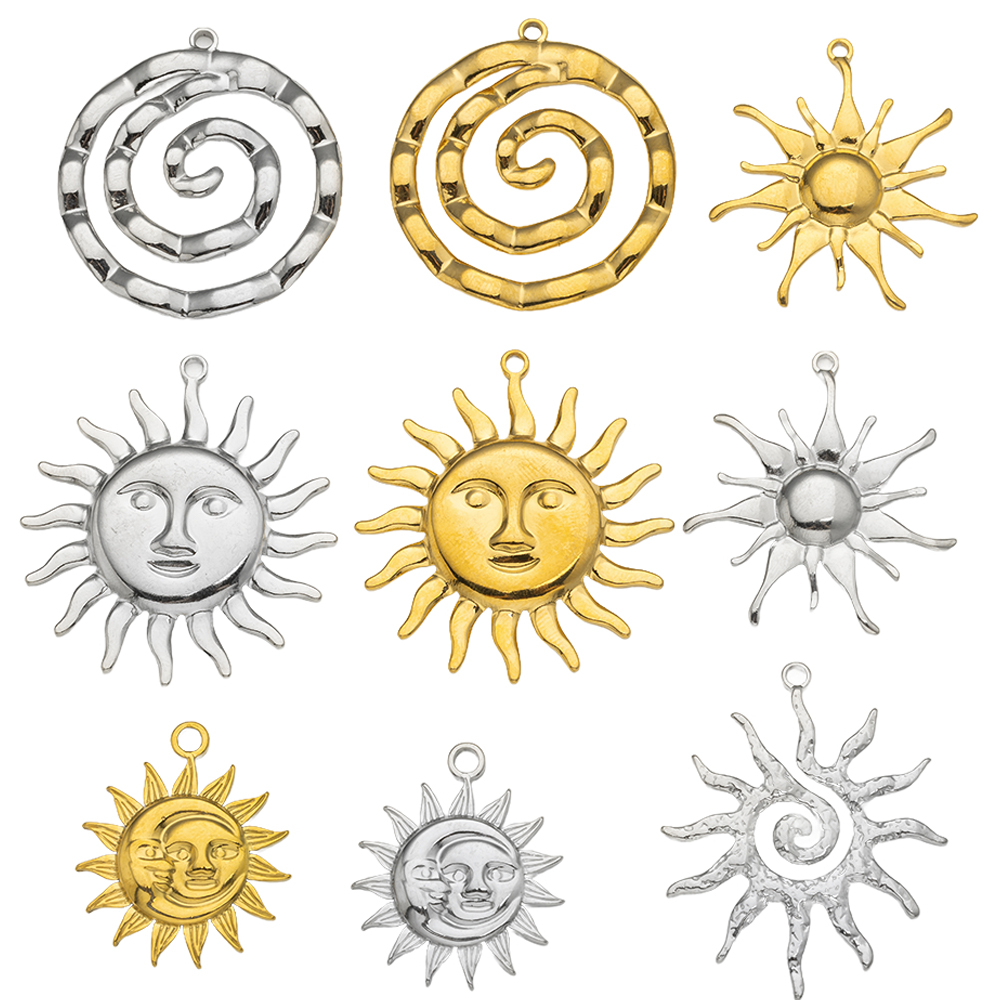 Art Craft Party - 5pcs Stainless Steel Celestial Sun Charms