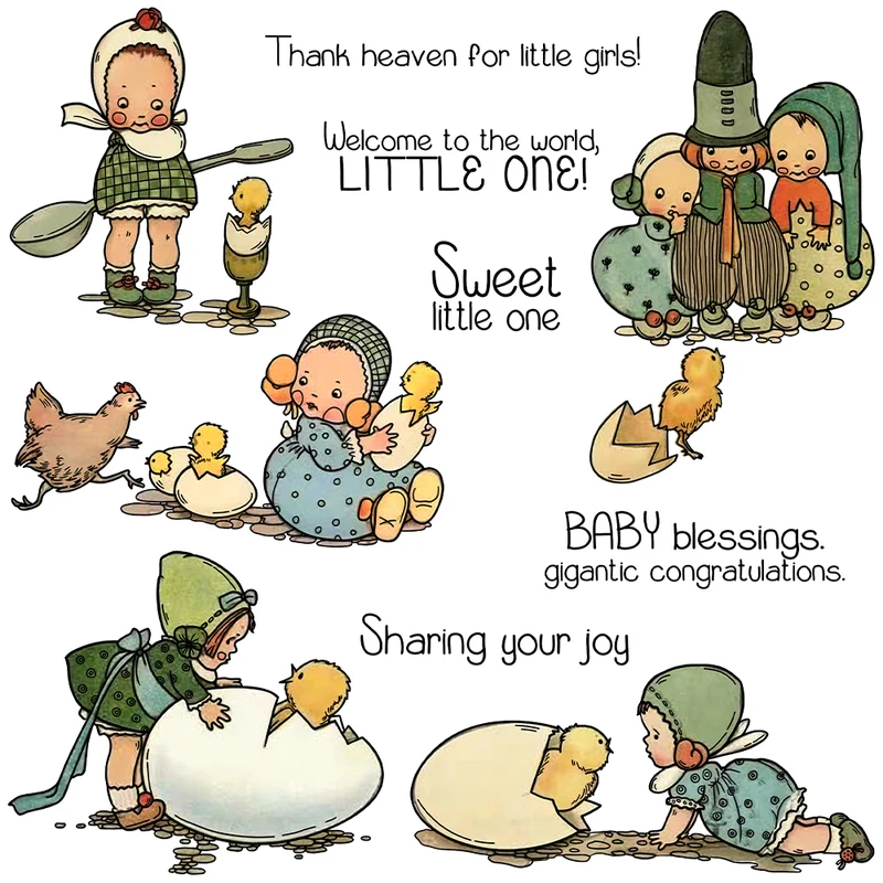 Cute Baby Kids and Egg Chicks  - Rubber Stamp Blank ulasan dan harga