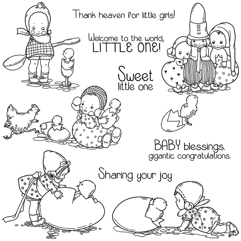 Cute Baby Kids and Egg Chicks  - Rubber Stamp Blank ulasan dan harga